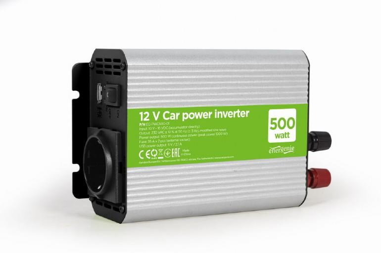 ENERGENIE 12 V INVERTER ΑΥΤΟΚΙΝΗΤΟΥ 500W, 1 SCHUKO, 1 USB2.1A